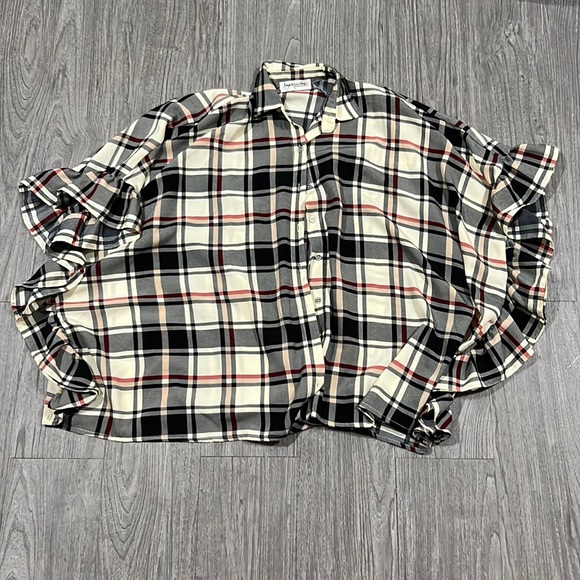 Shop Impressions Size Small Plaid Burberry-Style Ruffle Sleeve Kimono Tunic - Picture 5 of 5